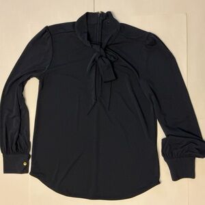 Lauren Ralph Lauren Tie Front Buttoned Blouse Zip Navy Size Small